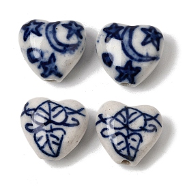 Фарфоровые бусины ручной работы, формы сердца, белый и голубой фарфор