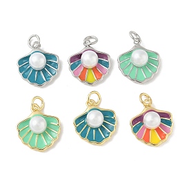 Латунь эмаль подвески, подвески в форме ракушки с бусинами из искусственного жемчуга и соединительными кольцами, стойки покрытие, без кадмия и без свинца, долговечный