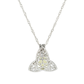 Alloy Trinity Knot Cage Pendant Necklace with Luminous Beads, Glow In The Dark Jewelry for Women
