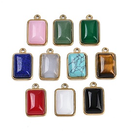 Драгоценный камень подвески, с 304 фурнитурой из нержавеющей стали, прямоугольник амулеты, золотые