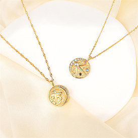 Golden Stainless Steel Micro Pave Cubic Zirconia Pendant Necklaces