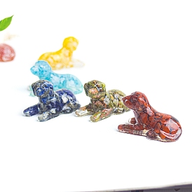 Resin Dog Display Decoration, with Natural Gemstone Chips inside Statues for Home Office Decorations
