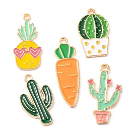 Alloy Enamel Pendants, Light Gold, Cactus/Carrot/Pineapple Charm