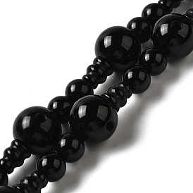 Natural Black Agate 3-Hole Guru Bead Strands, for Buddhist Jewelry Making, T-Drilled Beads