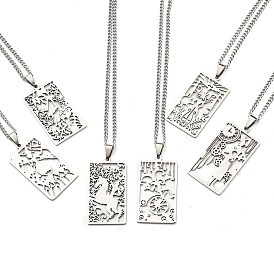 304 Stainless Steel Pendant Necklaces, Curb Chain, Rectangle with Tarot