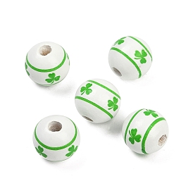 Спрей окрашены деревянные европейские бусины, бусины с большим отверстием, круглый с клеверным рисунком