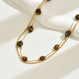 Golden Double Layer Irregular Natural Tiger Eye Beaded French Necklaces