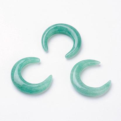Perles naturelles en aventurine verte, sans trou, double corne / croissant de lune