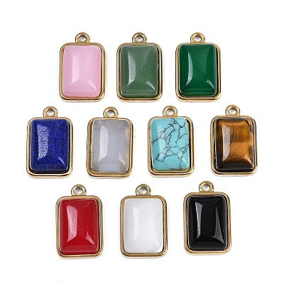 Драгоценный камень подвески, с 304 фурнитурой из нержавеющей стали, прямоугольник амулеты, золотые