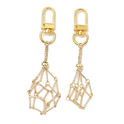 2Pcs 2 Styles Brass Bar Link Chains Pouch Stone Pendant Decorations, with Alloy Swivel Clasps
