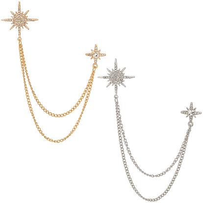 2шт. 2цвета мужская брошь-подвеска из сплава со стразами, значки для лацканов рюкзаков, звезда