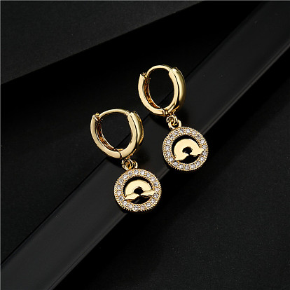 Geometric Rainbow Earrings with Genuine Copper Plating and Micro Inlaid Zircon Stones for Women