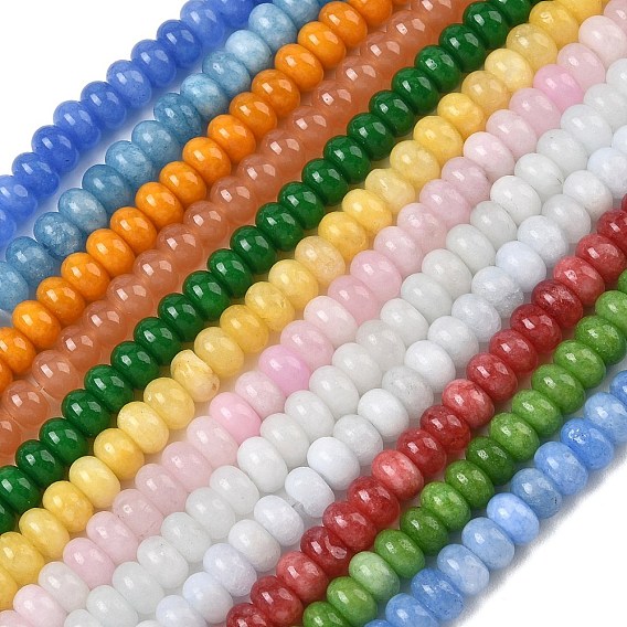 Dyed Natural White Jade Beads Strands, Smooth Rondelle