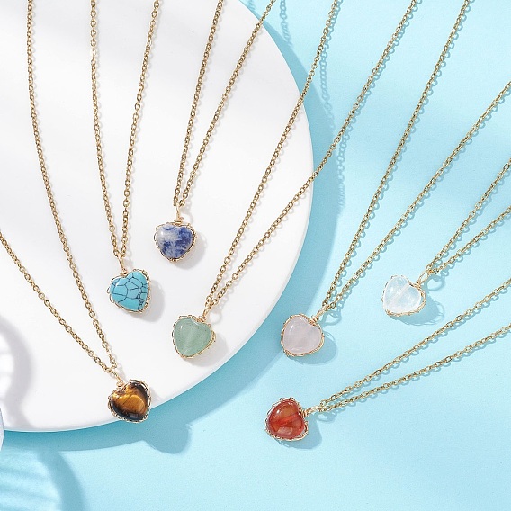 Кулон в форме сердца из медной проволоки с драгоценными камнями 304 ожерелья из нержавеющей стали с цепочкой, реальный 18 k позолоченный