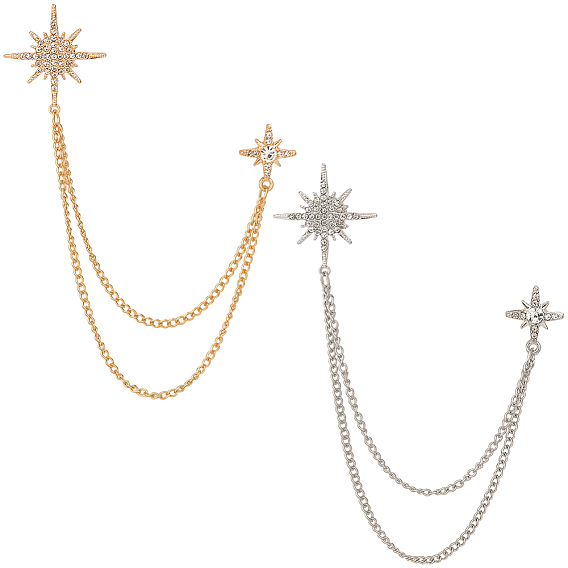 2шт. 2цвета мужская брошь-подвеска из сплава со стразами, значки для лацканов рюкзаков, звезда