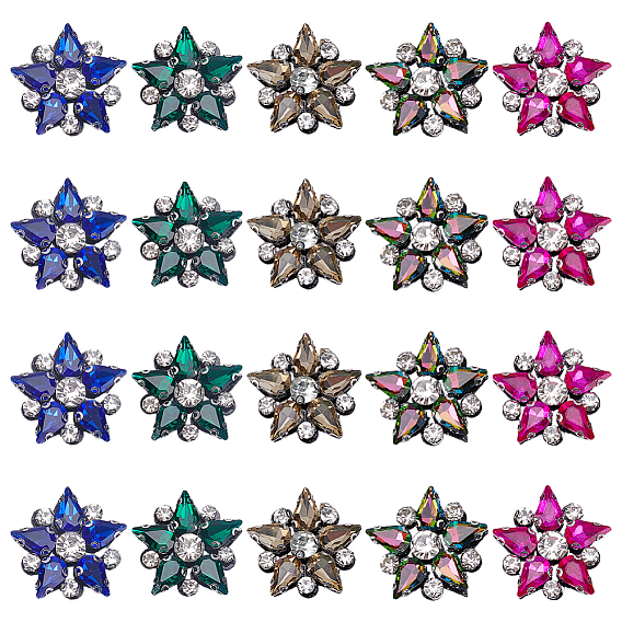 20 шт. 5 цветные стеклянные стразы звезды пришивные/приклеиваемые нашивки, аппликации из ткани
