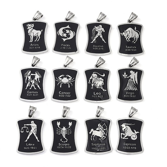 304 подвески из нержавеющей стали, с эмалью, цвет нержавеющей стали, прямоугольник с созвездием