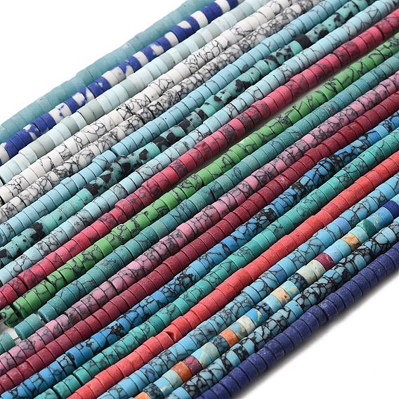 Окрашенные синтетические бирюзовые бусы нити, Плоский круглый / диск, матовые, Heishi бусы