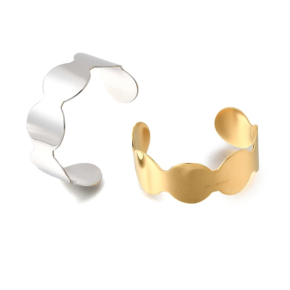 304 открытые браслеты-манжеты из нержавеющей стали, широкие браслеты для женщин, плоско-круглые