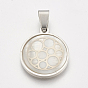 201 Stainless Steel Pendants, with Shell, Flat Round with Circle