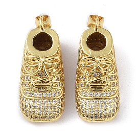 Rack Plating Brass Micro Pave Cubic Zirconia Pendants, Long-Lasting Plated, Lead Free & Cadmium Free, Shoes