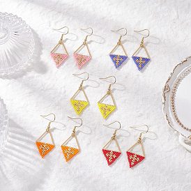 Серьги-подвески из ромбовидного бисера ручной работы, с 304 нержавеющей стали серьги крючки, ромб, золотые