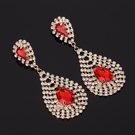 Fashionable Long Dangle Earrings with Sparkling Rhinestones for Women's Nightclub Look