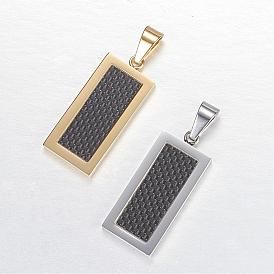 304 Stainless Steel Pendants, with Fiber, Rectangle