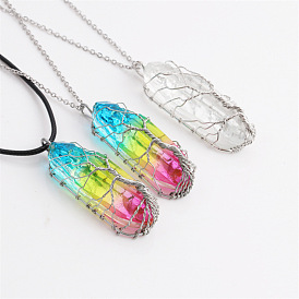 Multicolor Crystal Tree of Life Necklace Pendant - Fashionable European and American Jewelry