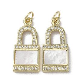 Brass Micro Pave Cubic Zirconia Pendants, with Shell, Lock
