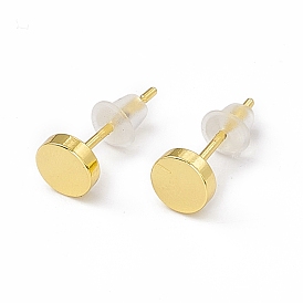 Brass Flat Round Stud Earrings for Women
