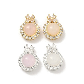 Латунные микропаве прозрачные подвески с фианитом, со стеклом, без кадмия и без свинца, стойки покрытие, долговечный, круглая с подвесками-бантиками