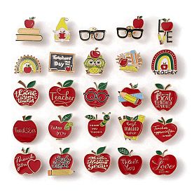 Teacher's Day Theme Rack Plating Light Gold Alloy Brooches, Apple/Rainbow/Glasses Enamel Pins