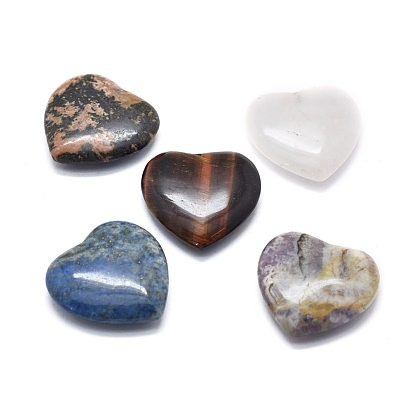 Natural Mixed Gemstone Beads, Half Drilled, Heart