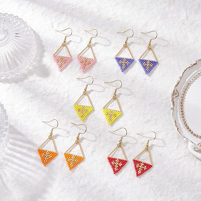 Серьги-подвески из ромбовидного бисера ручной работы, с 304 нержавеющей стали серьги крючки, ромб, золотые