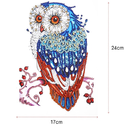 DIY Owl Diamond Painting Sticker Kits, including Self Adhesive Sticker, Resin Rhinestones, Diamond Sticky Pen, Tray Plate and Glue Clay