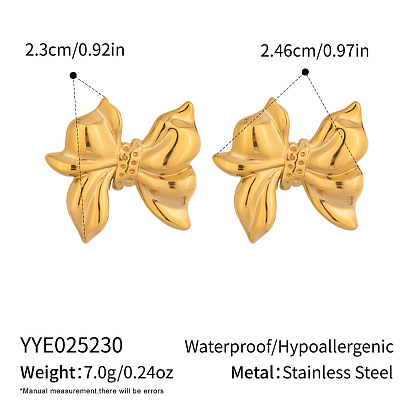 Серьги-гвоздики из нержавеющей стали с бантом для женщин, реальный 18 k позолоченный