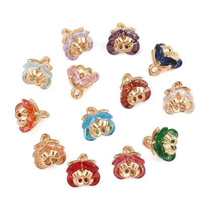 Brass Pave Cubic Zirconia Charms, Rose Charms, Long-Lasting Plated, Golden