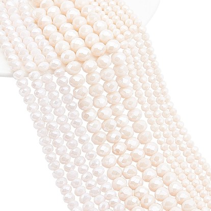 Electroplate Glass Beads Strands, Pearl Luster Plated, Faceted, Rondelle
