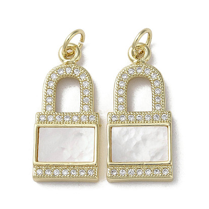 Brass Micro Pave Cubic Zirconia Pendants, Cadmium Free & Lead Free, with Shell, Lock