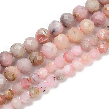 Натуральный розовый опал бусы пряди, граненые, круглые