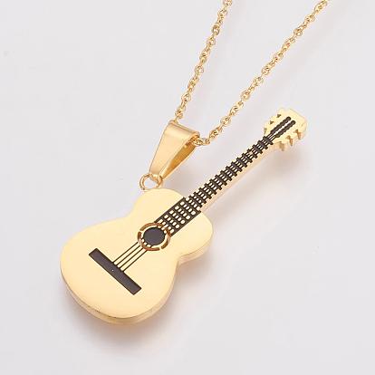 304 Stainless Steel Enamel Jewelry Sets, Pendant Necklaces and Stud Earrings, Guitar