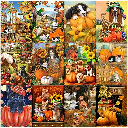 DIY Thanksgiving Day Animal Pattern 5D Diamond Painting Kits, including Resin Rhinestones, Diamond Sticky Pen, Tray Plate and Glue Clay
