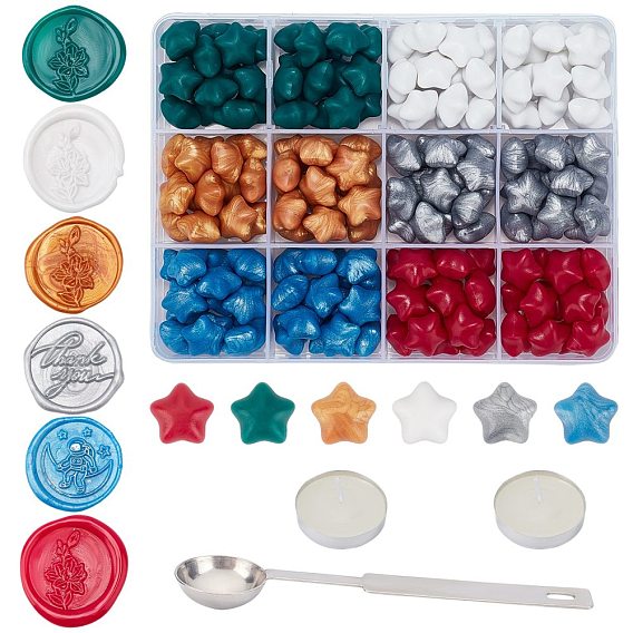 183Pcs DIY Stamp Making Kits, Including 6 Colors Sealing Wax Particles, Stainless Steel Spoon, Candle, for Christmas