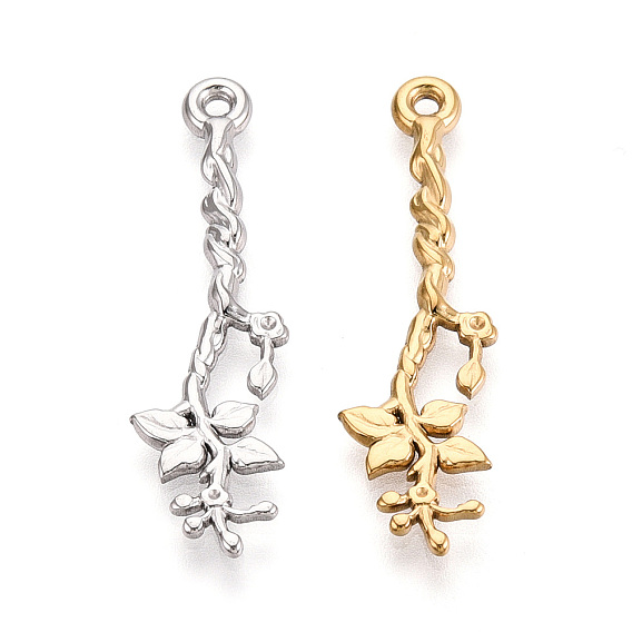 304 ветка из нержавеющей стали с подвесками в виде листьев, ионное покрытие (ip)