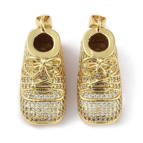 Rack Plating Brass Micro Pave Cubic Zirconia Pendants, Long-Lasting Plated, Lead Free & Cadmium Free, Shoes