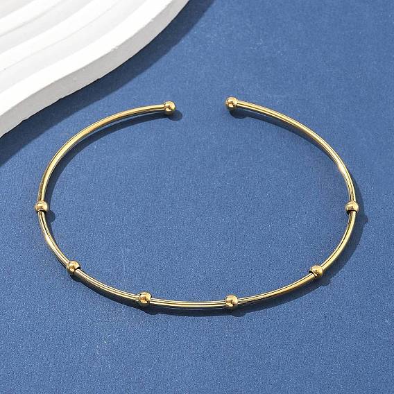 304 браслеты-манжеты из нержавеющей стали для женщин, ионное покрытие (ip), с круглых бусин