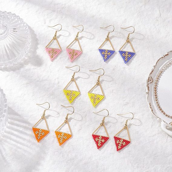 Серьги-подвески из ромбовидного бисера ручной работы, с 304 нержавеющей стали серьги крючки, ромб, золотые