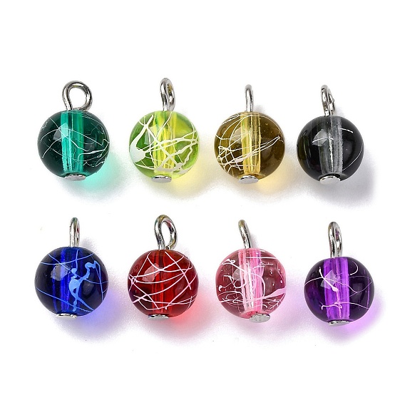 Волочильный станок, окрашенный распылением прозрачный стеклянный шарм, круглые, с платиновой латунной плоской головкой штифта