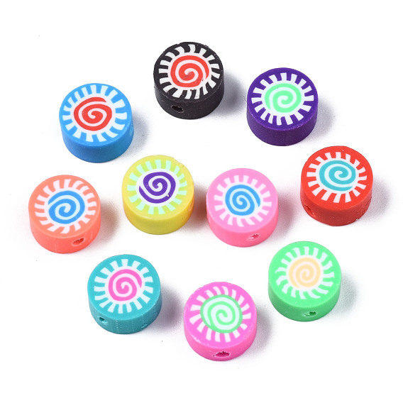 Manuell Polymer Ton Perlen, für DIY Schmuck Bastelbedarf, flach rund mit Sonne